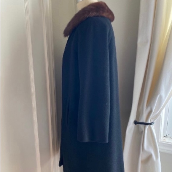 Cashmere vintage coat with fur collar & silk black - Picture 3 of 7